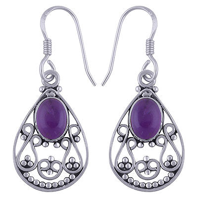 Stunning Rawa And Wire Work Around Amethyst Oval Shape 925 Sterling Solid Silver Dangle Earrings - R1501494-26