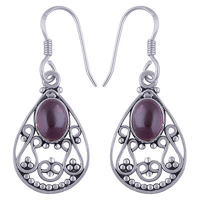 Stunning Rawa And Wire Work Around Garnet Oval Shape 925 Sterling Solid Silver Dangle Earrings - R1501494-27