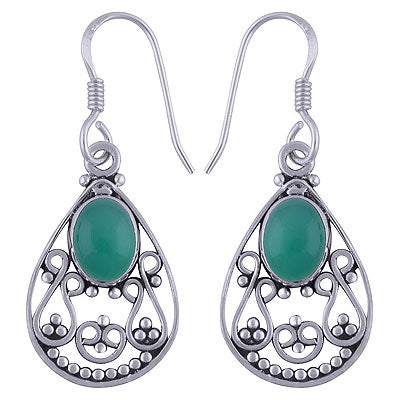 Stunning Rawa And Wire Work Around Green Onyx Oval Shape 925 Sterling Solid Silver Dangle Earrings - R1501494-32