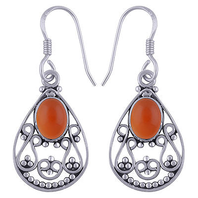 Stunning Rawa And Wire Work Around Carnelian Oval Shape 925 Sterling Solid Silver Dangle Earrings - R1501494-39