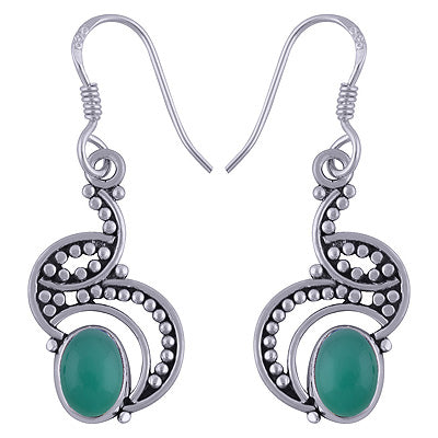 Artisan Handcrafted Beautiful Green Onyx Oval Shape 925 Sterling Solid Silver Earrings - R1501495-34