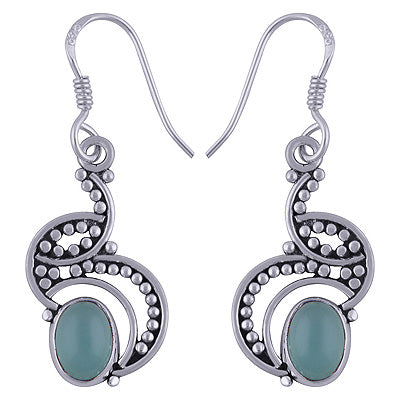 Artisan Handcrafted Beautiful Aqua Chalcedony Oval Shape 925 Sterling Solid Silver Earrings - R1501495-36