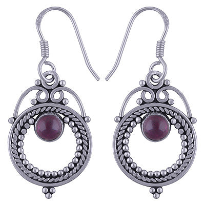 Elegant Rawa & Wire work Around Garnet Round Shape 925 Sterling Solid Silver Dangle Earrings - R1501496-4