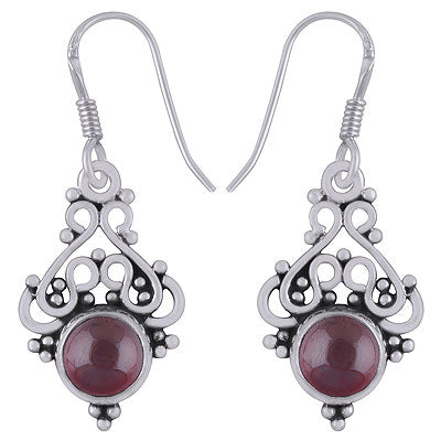 Beautifully Handcrafted Work On Garnet Round Shape 925 Sterling Solid Silver Dangle Earrings - R1501497-42