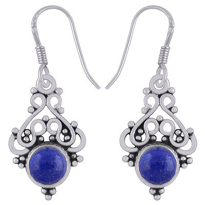 Beautifully Handcrafted Work On Lapis Round Shape 925 Sterling Solid Silver Dangle Earrings - R1501497-46