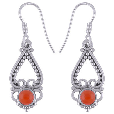 Classic Hand Rawa Work Carnelian Round Shape 925 Sterling Solid Silver Dangle Earrings - R1501505-103