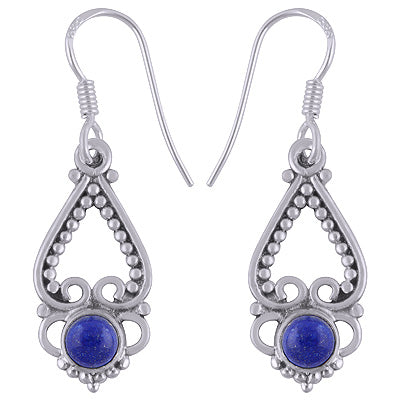 Classic Hand Rawa Work Lapis Round Shape 925 Sterling Solid Silver Dangle Earrings - R1501505-11