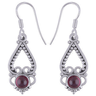 Classic Hand Rawa Work Garnet Round Shape 925 Sterling Solid Silver Dangle Earrings - R1501505-3