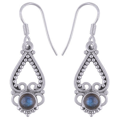 Classic Hand Rawa Work Labradorite Round Shape 925 Sterling Solid Silver Dangle Earrings - R1501505-9
