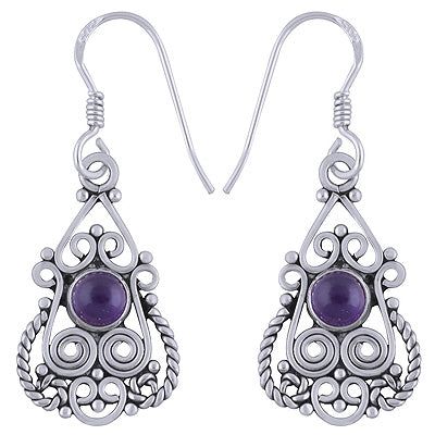 Gorgeous Handwork Around Amethyst Round Shape 925 Sterling Solid Silver Earrings - R1501574-32