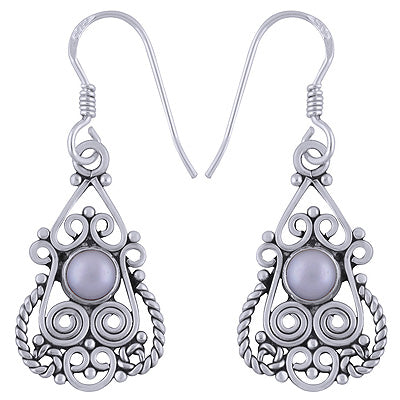 Gorgeous Handwork Around Pearl Round Shape 925 Sterling Solid Silver Earrings - R1501574-37