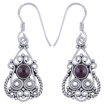 Gorgeous Handwork Around Garnet Round Shape 925 Sterling Solid Silver Earrings - R1501574-40