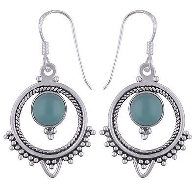 Gorgeous Rawa And Twisted Wire Work Around Aqua Chalcedony Round Shape 925 Sterling Solid Silver Dangle Earrings - R1501577-116
