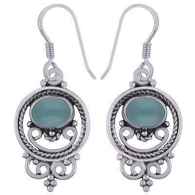 Gorgeous Twisted Wire And Rawa Work Around Aqua Chalcedony Oval Shape 925 Sterling Solid Silver Dangle Earrings - R1501578-79