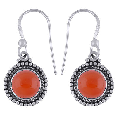 Authentic Rawa Around Carnelian Round Shape 925 Sterling Solid Silver Dangle Earrings - R1501582-67