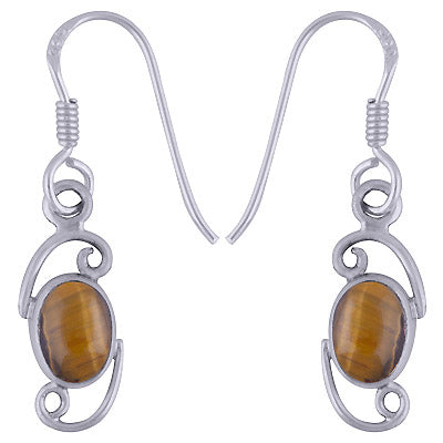 Gorgeous Handcrafted Wire Work Around Tiger's Eye Oval Shape 925 Sterling Solid Silver Earrings - R1501595-21