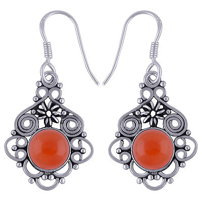 Authentic Handwork Around Carnelian Round Shape 925 Sterling Solid Silver Earrings - R1501598-26