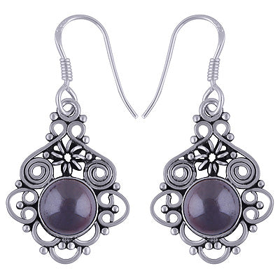 Authentic Handwork Around Garnet Round Shape 925 Sterling Solid Silver Earrings - R1501598-3