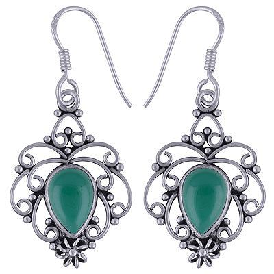 Magnificent Wire Work Around Green Onyx Pear Shape 925 Sterling Solid Silver Dangle Earrings - R1501601-26
