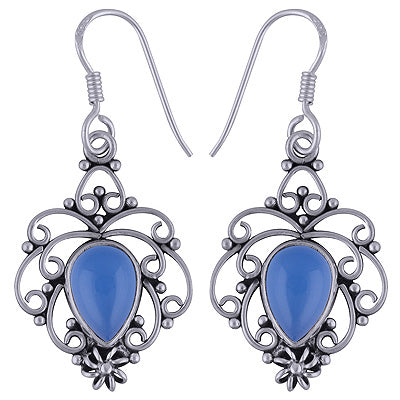 Magnificent Wire Work Around Blue Chalcedony Pear Shape 925 Sterling Solid Silver Dangle Earrings - R1501601-27