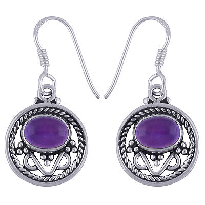 Beautiful Rawa & Twisted Wire Work Around Amethyst Oval Shape 925 Sterling Solid Silver Dangle Earrings - R1501614-1