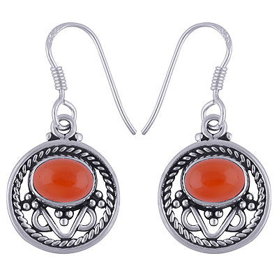 Beautiful Rawa & Twisted Wire Work Around Carnelian Oval Shape 925 Sterling Solid Silver Dangle Earrings - R1501614-25