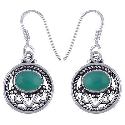 Beautiful Rawa & Twisted Wire Work Around Green Onyx Oval Shape 925 Sterling Solid Silver Dangle Earrings - R1501614-26