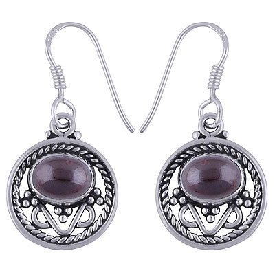 Beautiful Rawa & Twisted Wire Work Around Garnet Oval Shape 925 Sterling Solid Silver Dangle Earrings - R1501614-4