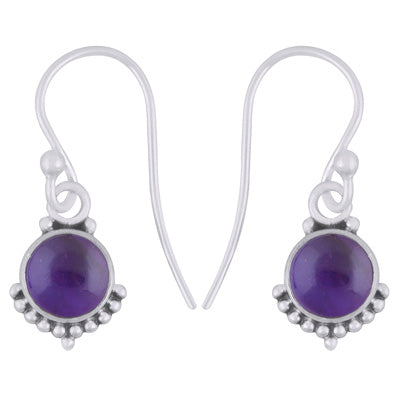 Gorgeous Rawa Work at Bottom Amethyst Round Shape 925 Sterling Solid Silver Dangle Earrings - R1501618-1