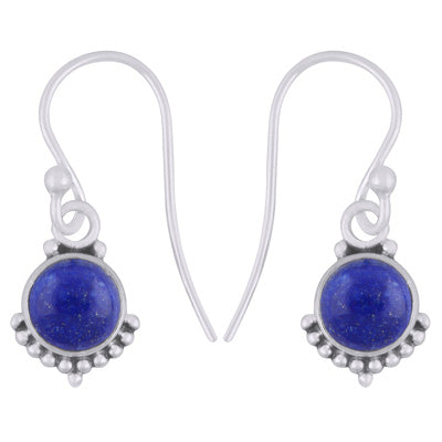 Gorgeous Rawa Work at Bottom Lapis Round Shape 925 Sterling Solid Silver Dangle Earrings - R1501618-26