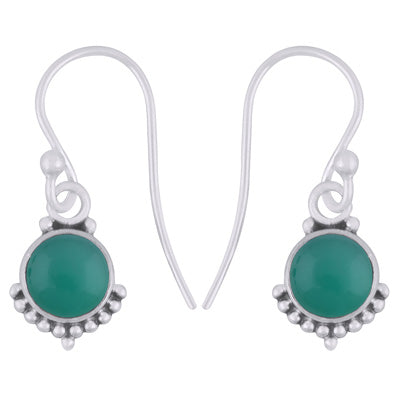 Gorgeous Rawa Work at Bottom Green Onyx Round Shape 925 Sterling Solid Silver Dangle Earrings - R1501618-54