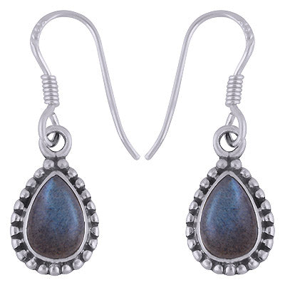 Gorgeous Rawa Work Around Labradorite Pear Shape 925 Sterling Solid Silver Dangle Earrings - R1501629-55