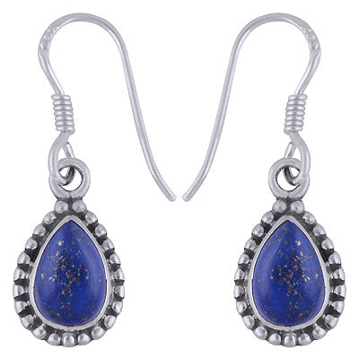 Gorgeous Rawa Work Around Lapis Pear Shape 925 Sterling Solid Silver Dangle Earrings - R1501629-56