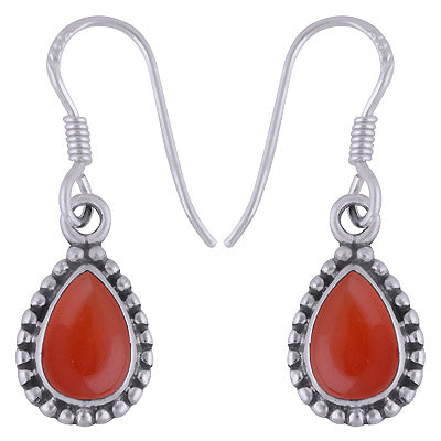 Gorgeous Rawa Work Around Carnelian Pear Shape 925 Sterling Solid Silver Dangle Earrings - R1501629-57