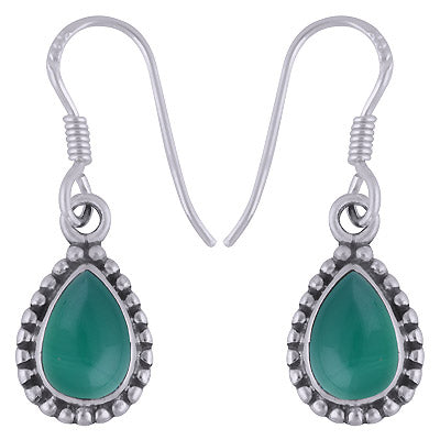 Gorgeous Rawa Work Around Green Onyx Pear Shape 925 Sterling Solid Silver Dangle Earrings - R1501629-58