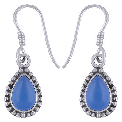 Gorgeous Rawa Work Around Blue Chalcedony Pear Shape 925 Sterling Solid Silver Dangle Earrings - R1501629-59