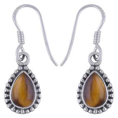 Gorgeous Rawa Work Around Tiger's Eye Pear Shape 925 Sterling Solid Silver Dangle Earrings - R1501629-61
