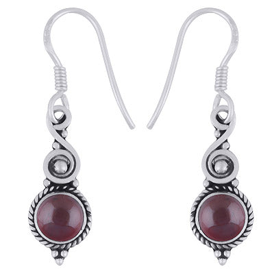 Alluring Handcrafted Work Around Garnet Round Shape 925 Sterling Solid Silver Dangle Earrings - R1501637-62