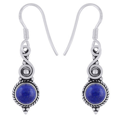 Alluring Handcrafted Work Around Lapis Round Shape 925 Sterling Solid Silver Dangle Earrings - R1501637-66