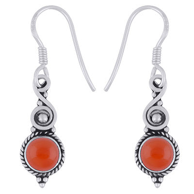 Alluring Handcrafted Work Around Carnelian Round Shape 925 Sterling Solid Silver Dangle Earrings - R1501637-67