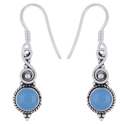 Alluring Handcrafted Work Around Blue Chalcedony Round Shape 925 Sterling Solid Silver Dangle Earrings - R1501637-69