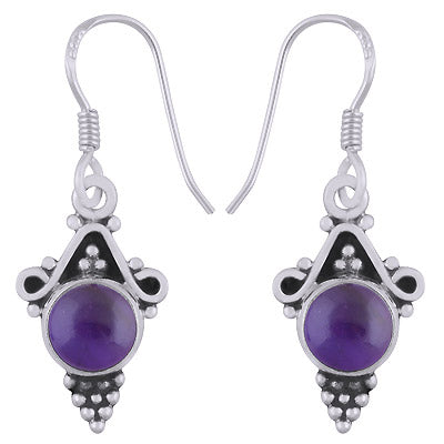 Stunning Rawa And Wire Work Around Amethyst Round Shape 925 Sterling Solid Silver Dangle Earrings - R1501643-71