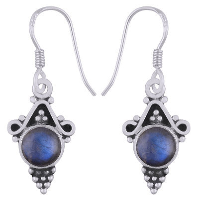 Stunning Rawa And Wire Work Around Labradorite Round Shape 925 Sterling Solid Silver Dangle Earrings - R1501643-75