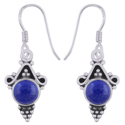 Stunning Rawa And Wire Work Around Lapis Round Shape 925 Sterling Solid Silver Dangle Earrings - R1501643-76