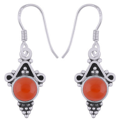 Stunning Rawa And Wire Work Around Carnelian Round Shape 925 Sterling Solid Silver Dangle Earrings - R1501643-77