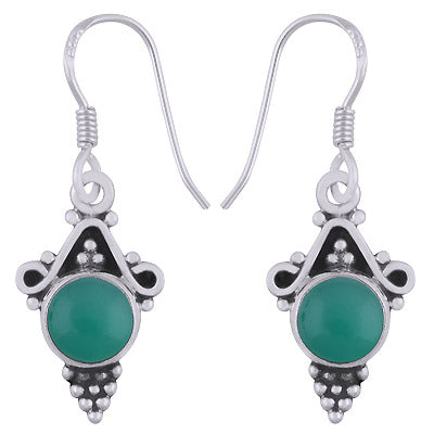Stunning Rawa And Wire Work Around Green Onyx Round Shape 925 Sterling Solid Silver Dangle Earrings - R1501643-78