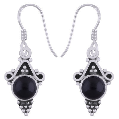 Stunning Rawa And Wire Work Around Black Onyx Round Shape 925 Sterling Solid Silver Dangle Earrings - R1501643-82