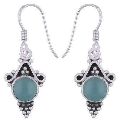 Stunning Rawa And Wire Work Around Aqua Chalcedony Round Shape 925 Sterling Solid Silver Dangle Earrings - R1501643-83