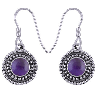 Alluring Rawa Work Around Amethyst Round Shape 925 Sterling Solid Silver Dangle Earrings - R1501695-1