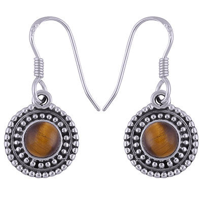 Alluring Rawa Work Around Tiger's Eye Round Shape 925 Sterling Solid Silver Dangle Earrings - R1501695-21
